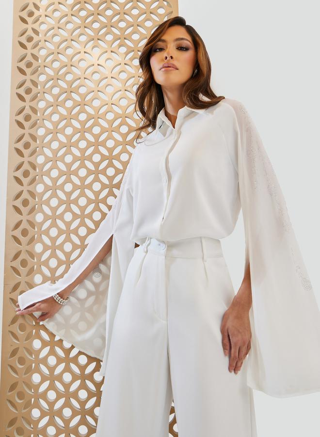 Styli Embellished Cape Sleeve Regular Fit Shirt  - Image 5