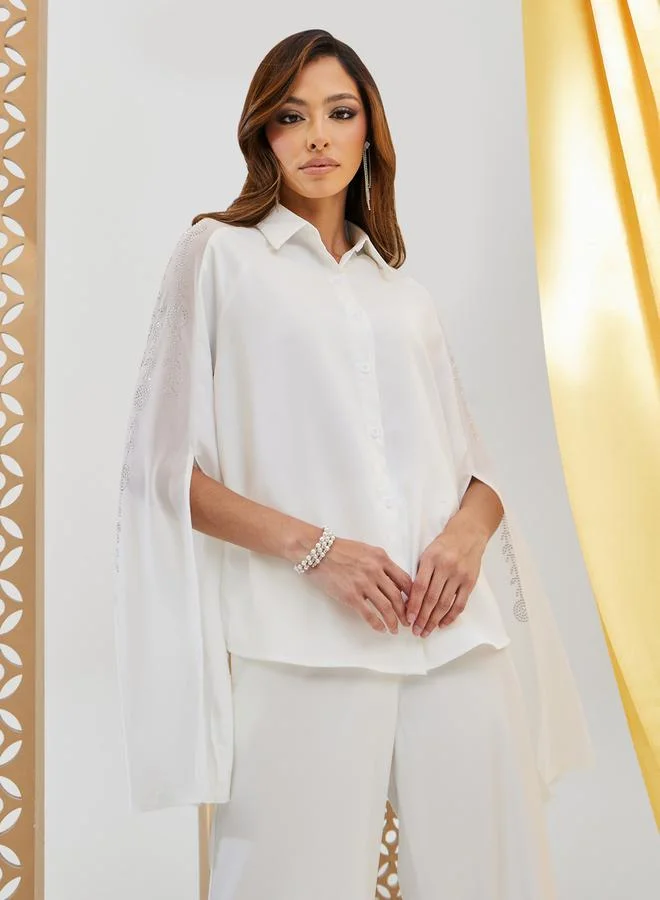 Styli Embellished Cape Sleeve Regular Fit Shirt