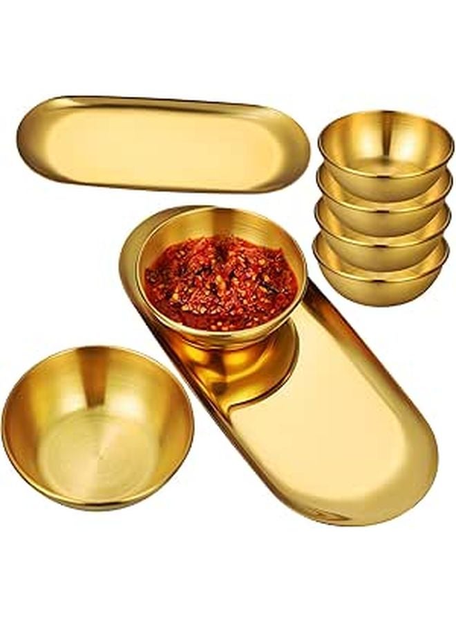6Pcs Stainless Steel Sauce Bowls Small Sushi Soy Sauce Dishes Condiment Serving Trays - Image 1