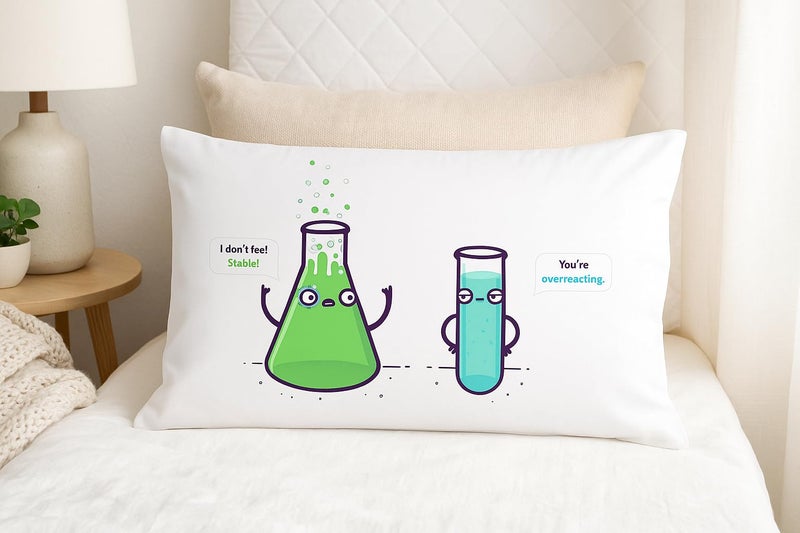 Hat Shark Overreacting Funny Chemistry Beaker Chemicals Don't Feel Stable - Pillow Case Single Pillowcase - Gifts for Him, for Her, for Boys, for Girls, for Husband, for Wife, for Them, for Men, for Women, - Image 2