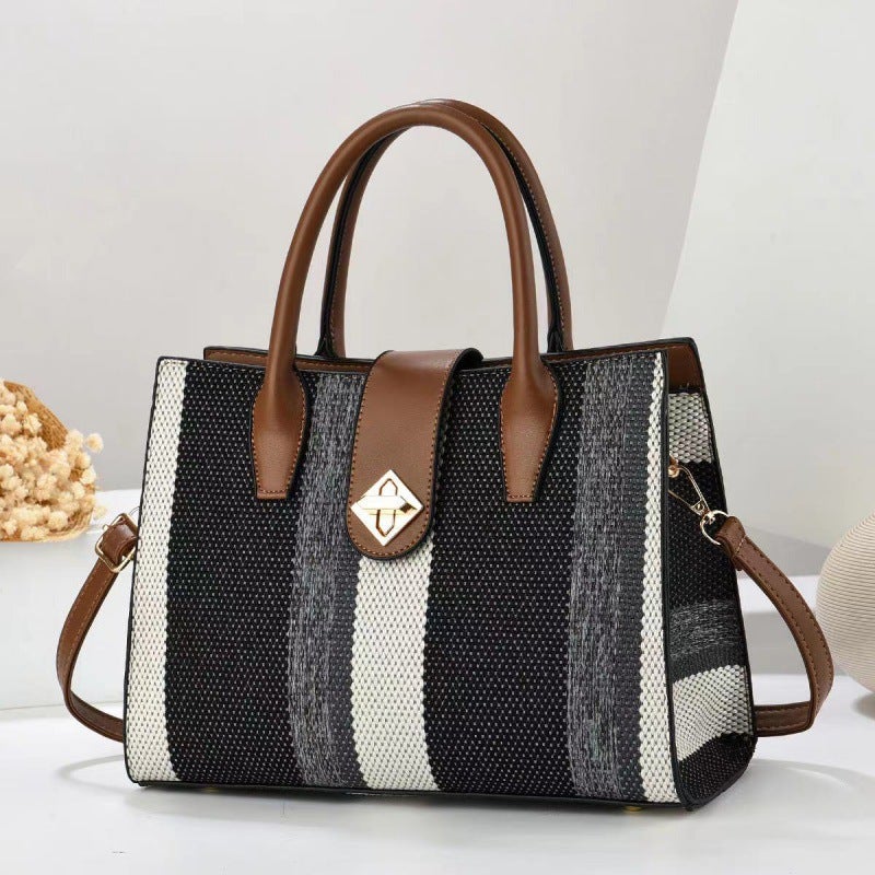 Color-Blocked Women'S Canvas Retro Handbag Bucket Bag Versatile Simple Crossbody Bag Shoulder Bag Bucket Style - Image 4