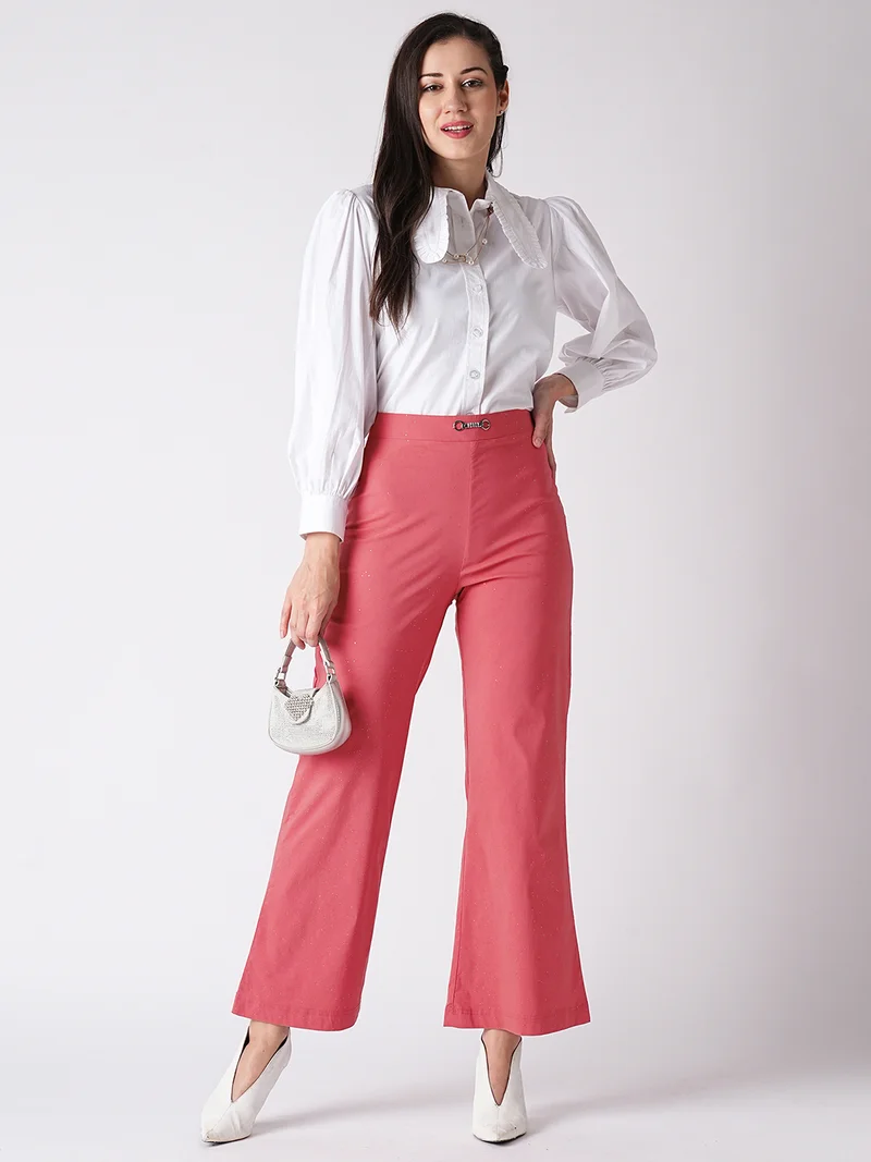 جلو باص بنطلون جلوبس نسائي بقصة واسعة من الأسفل وخصر متوسط بلون الصدأ