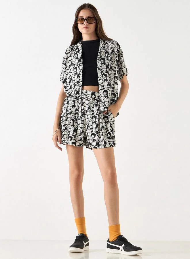 SP Characters The Celestials Print Notch Collar Shirt with Short Sleeves