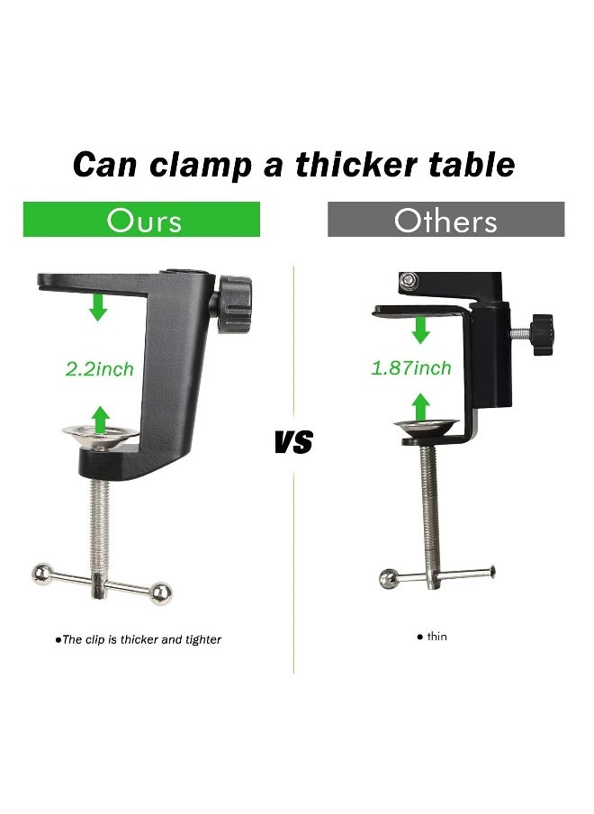 Table Mount Clamp for Mic, Professional Mic Table Clamp, Boom Arm Clamp for Microphone Arm Stand with Adjustable Screw, Die-cast Aluminum Microphone Clamp, the Maximum Gap is 55mm/2.16in