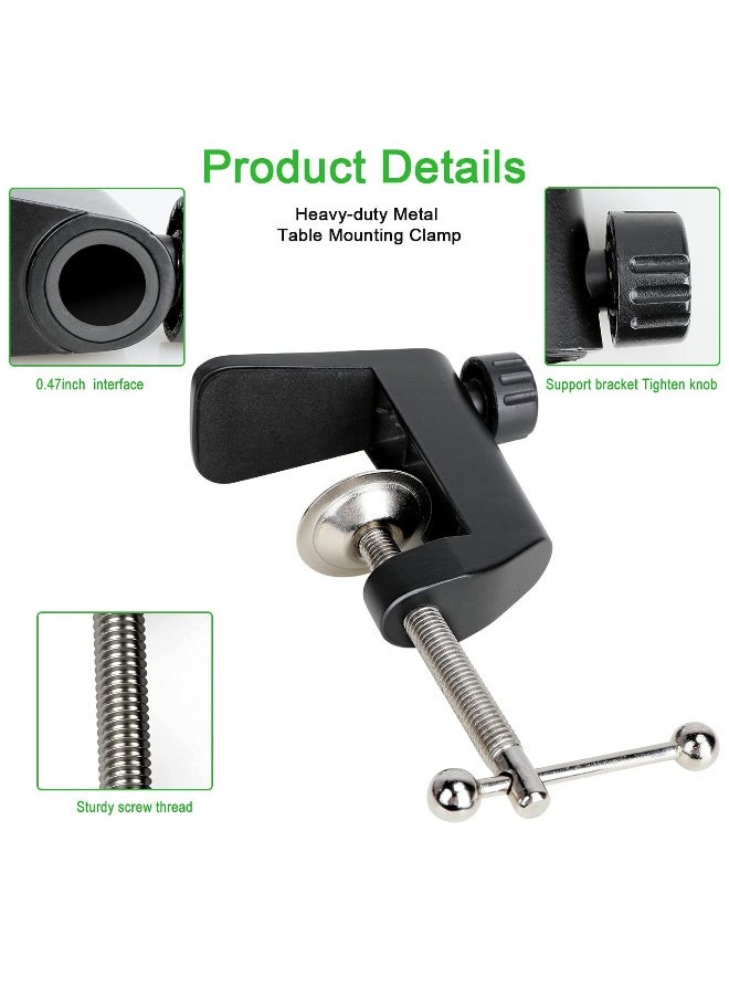 Table Mount Clamp for Mic, Professional Mic Table Clamp, Boom Arm Clamp for Microphone Arm Stand with Adjustable Screw, Die-cast Aluminum Microphone Clamp, the Maximum Gap is 55mm/2.16in
