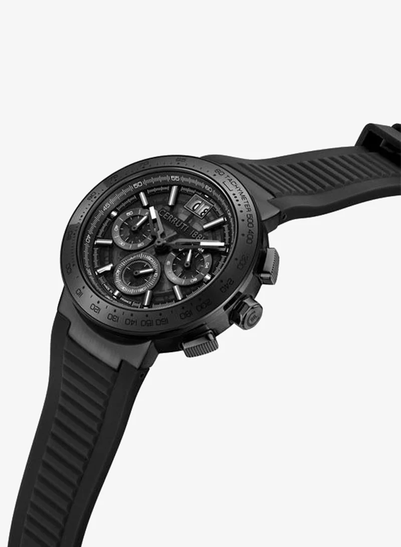 CERRUTI 1881 Filiano 42mm Black Dial Silicone Strap Multifunction Watch For Men