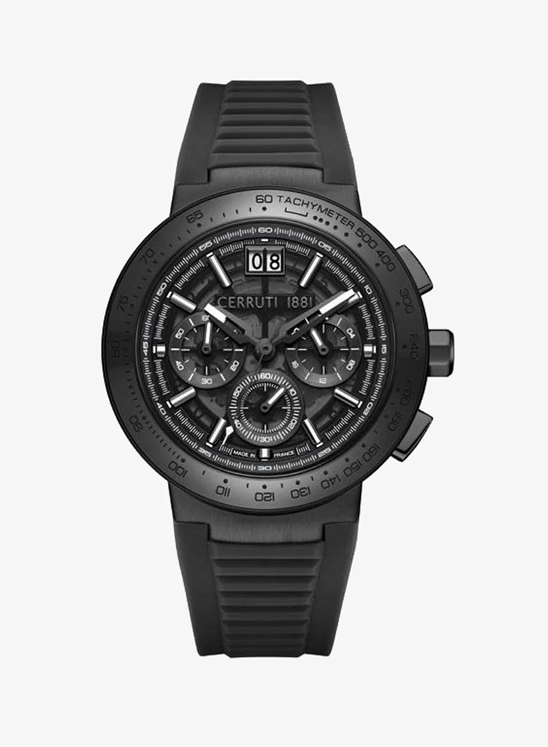 CERRUTI 1881 Filiano 42mm Black Dial Silicone Strap Multifunction Watch For Men