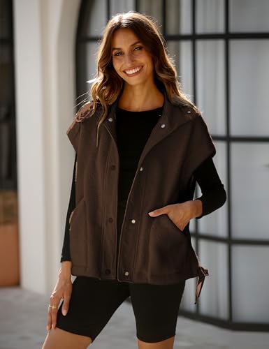 OPCAKM Women's Fuzzy Fleece Vest Oversized Sleeveless Sherpa Jacket Warm Button Down Gilet Outerwear with Pockets(Brown-M) - Image 2