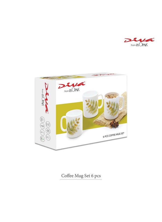 La Opala La Opala Diva, Opal Glass Coffee Mug Set Cylinder Medium 6 pcs, Grace Blue, White  - Image 4