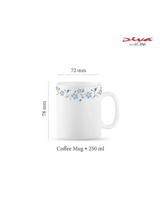 La Opala La Opala Diva, Opal Glass Coffee Mug Set Cylinder Medium 6 pcs, Grace Blue, White  - Image 2