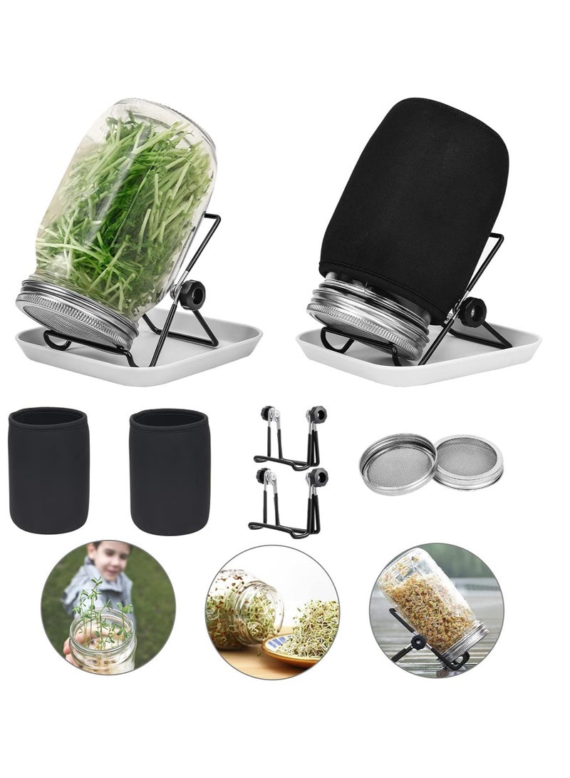 غينيا موجة الإنبات عدة ، 2 قطعة الإنبات عدة ، 2 فتحة واسعة أربعة زاوية ميسون جرة ، مع 304 الفولاذ المقاوم للصدأ الشاشة الإنبات تغطية 86mm العيار ، مع صينية ، قوس ، التظليل حقيبة فرشاة ، براعم الفاصوليا - Image 1