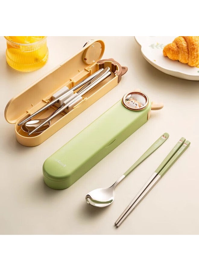 Onlycook Onlycook 304 Stainless Steel Portable Tableware Set For Students And Children, Chopsticks And Spoon With Storage Box - Puppy Design - Image 4