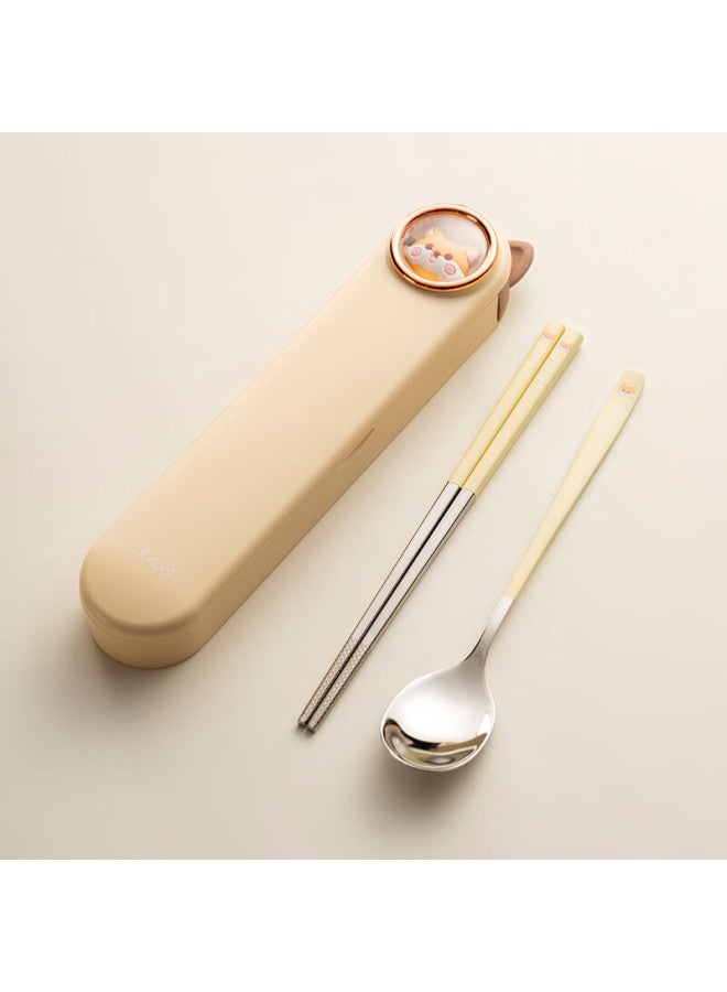 Onlycook Onlycook 304 Stainless Steel Portable Tableware Set For Students And Children, Chopsticks And Spoon With Storage Box - Puppy Design - Image 1