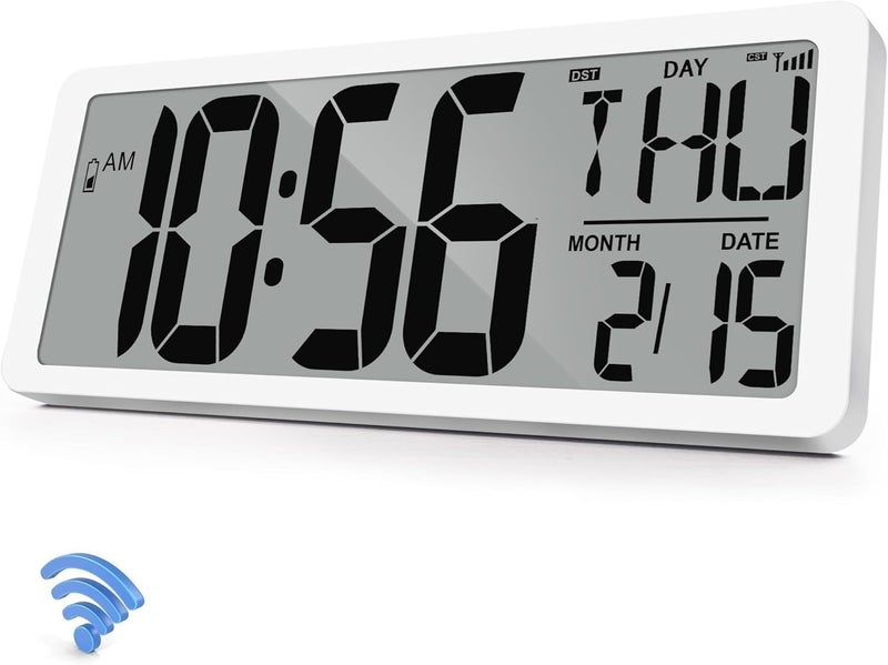 GEELION Atomic Clock 15 Digital Wall Clock Battery Operated Atomic Wall Clock Large Digital Alarm Clock with Day Date  Temperature for Wall Bedroom Living Room Classroom Home Office