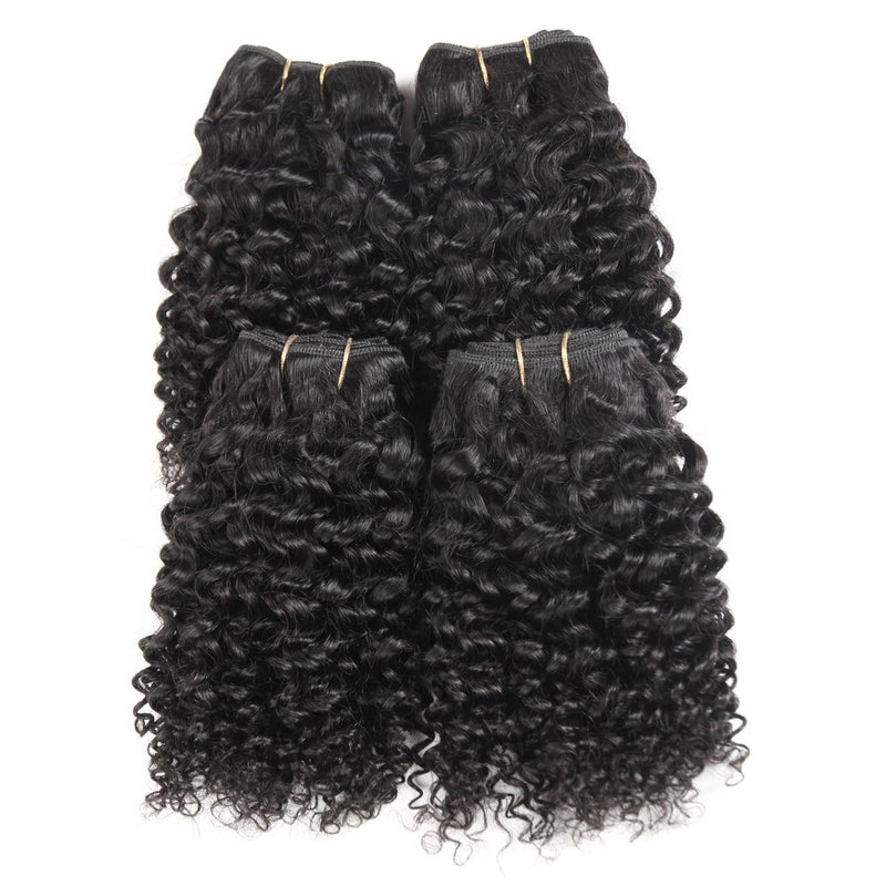 Peiyulex Curly Bundles Human Hair Short Kinky Curly Hair Weave 4 Bundles Brazilian Virgin Human Hair Natural Black Color 50g/bundler (8 Inch) - Image 2