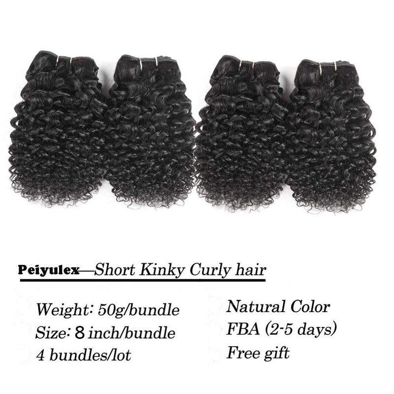 Peiyulex Curly Bundles Human Hair Short Kinky Curly Hair Weave 4 Bundles Brazilian Virgin Human Hair Natural Black Color 50g/bundler (8 Inch) - Image 3