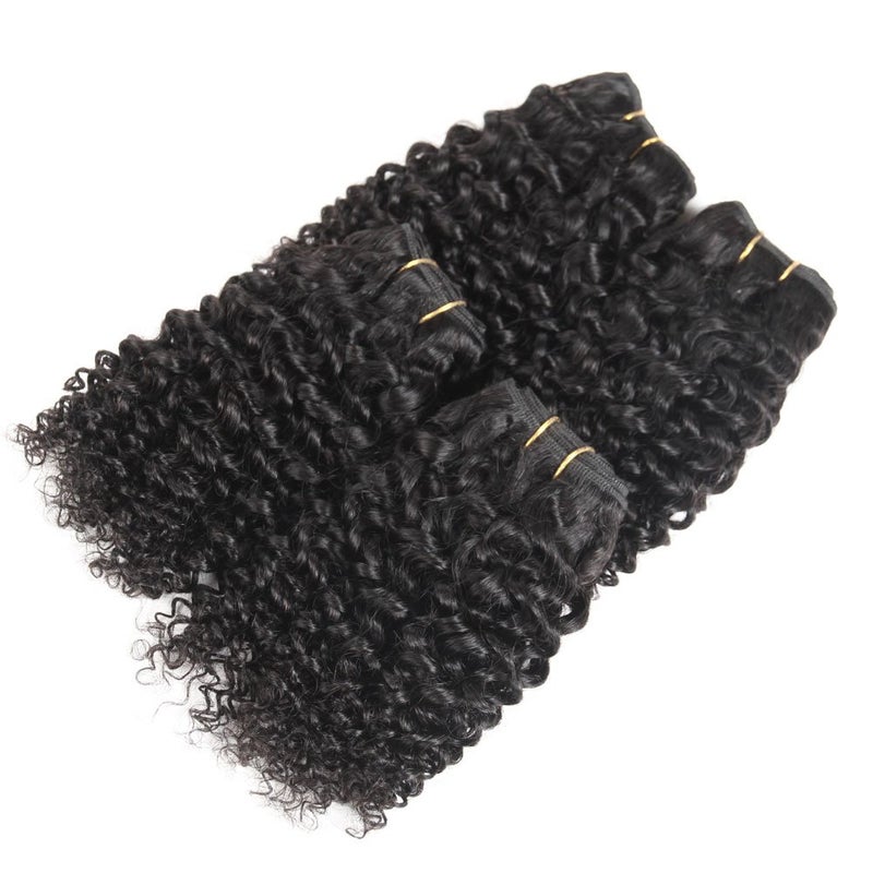 Peiyulex Curly Bundles Human Hair Short Kinky Curly Hair Weave 4 Bundles Brazilian Virgin Human Hair Natural Black Color 50g/bundler (8 Inch) - Image 4