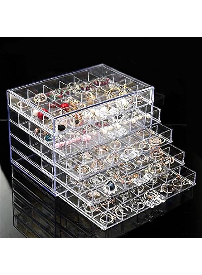 عربست صندوق تخزين أقراط مجوهرات من الاكريليك ، حامل صندوق تخزين مجوهرات مع 5 أدراج ، عرض الحلي الشفاف مع 120 حجيرات صغيرة ، صندوق هدايا للسيدات والفتيات (شفاف) - Image 1