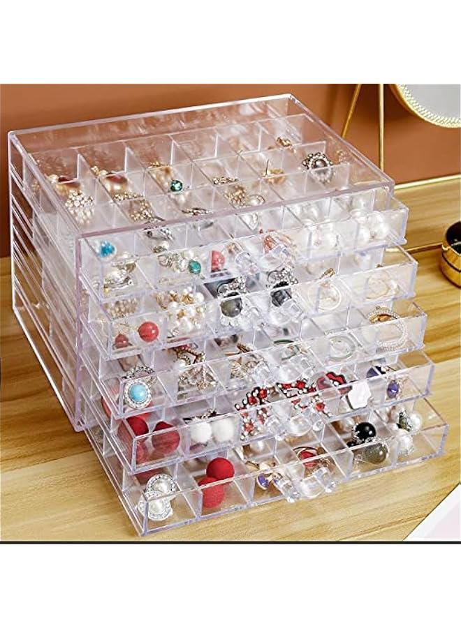 عربست صندوق تخزين أقراط مجوهرات من الاكريليك ، حامل صندوق تخزين مجوهرات مع 5 أدراج ، عرض الحلي الشفاف مع 120 حجيرات صغيرة ، صندوق هدايا للسيدات والفتيات (شفاف) - Image 2