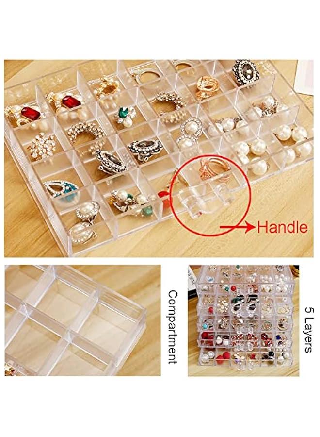 عربست صندوق تخزين أقراط مجوهرات من الاكريليك ، حامل صندوق تخزين مجوهرات مع 5 أدراج ، عرض الحلي الشفاف مع 120 حجيرات صغيرة ، صندوق هدايا للسيدات والفتيات (شفاف) - Image 4