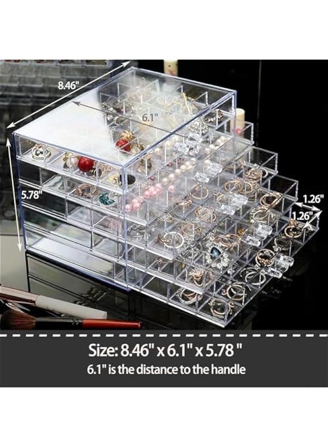 عربست صندوق تخزين أقراط مجوهرات من الاكريليك ، حامل صندوق تخزين مجوهرات مع 5 أدراج ، عرض الحلي الشفاف مع 120 حجيرات صغيرة ، صندوق هدايا للسيدات والفتيات (شفاف) - Image 5