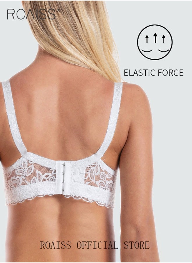 roaiss - Large Size Women's Charm Lace Bras Push Up Daily Underwire Ultra Thin Three-quarter Cup Bras Leisure Comfort Soft Breathable Underwear Everyday Lingerie - Image 1