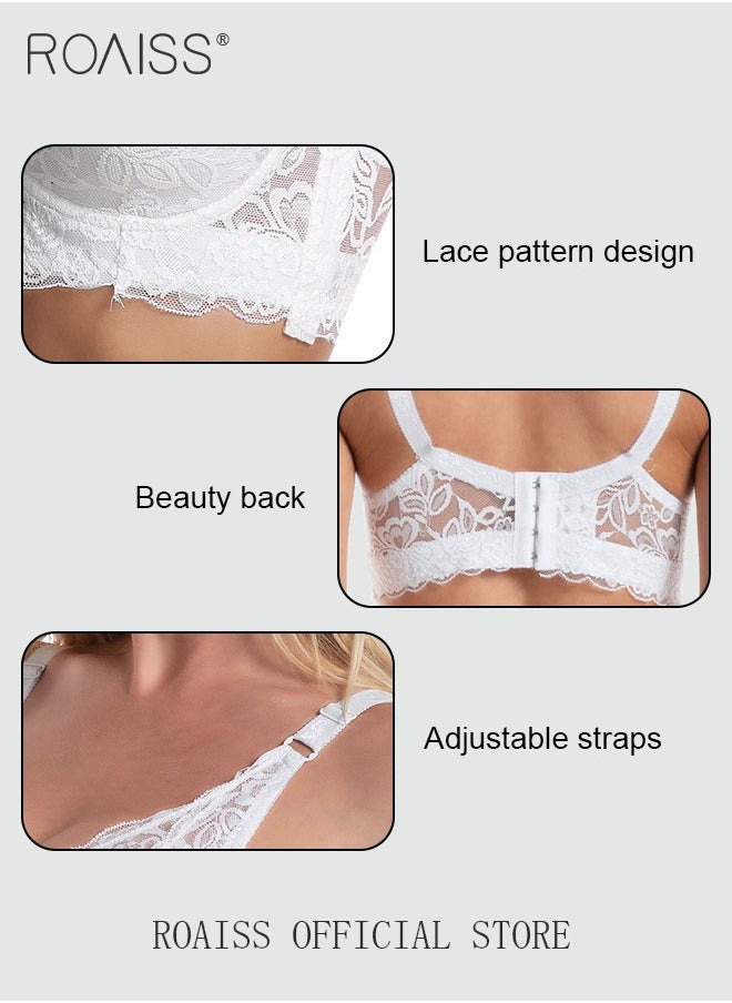 roaiss - Large Size Women's Charm Lace Bras Push Up Daily Underwire Ultra Thin Three-quarter Cup Bras Leisure Comfort Soft Breathable Underwear Everyday Lingerie - Image 1