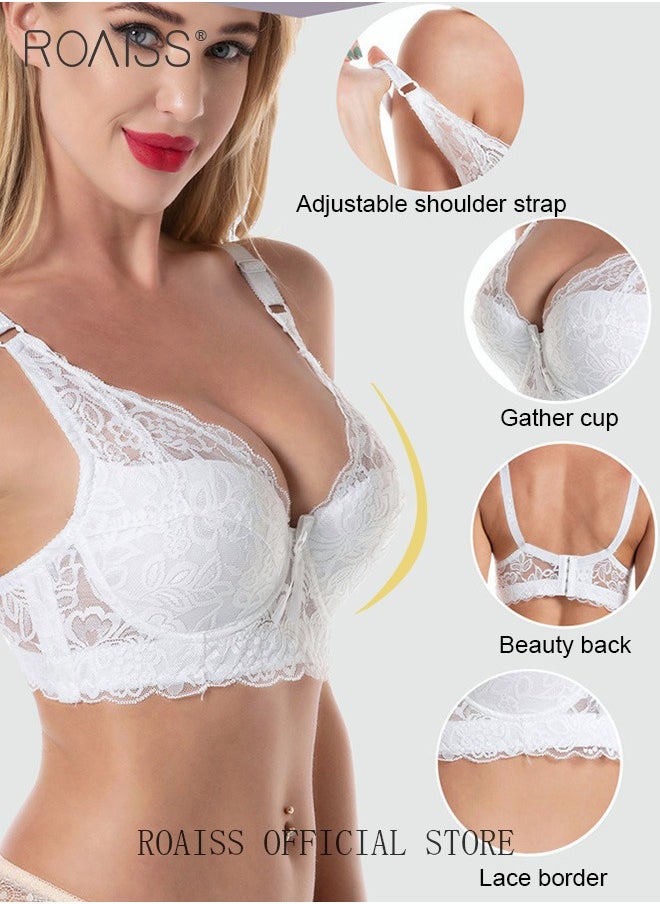 roaiss - Large Size Women's Charm Lace Bras Push Up Daily Underwire Ultra Thin Three-quarter Cup Bras Leisure Comfort Soft Breathable Underwear Everyday Lingerie - Image 1