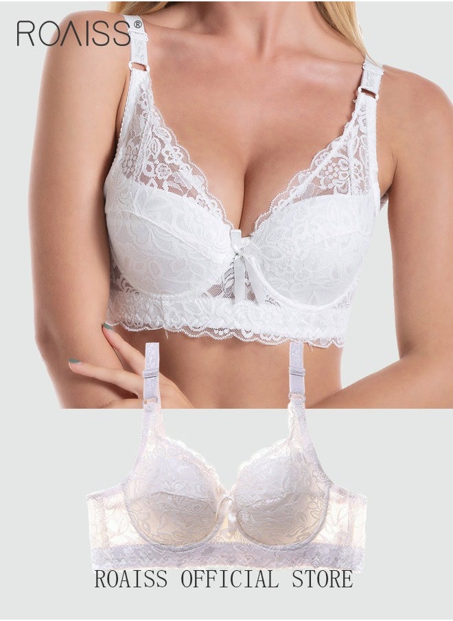 roaiss - Large Size Women's Charm Lace Bras Push Up Daily Underwire Ultra Thin Three-quarter Cup Bras Leisure Comfort Soft Breathable Underwear Everyday Lingerie - Image 1