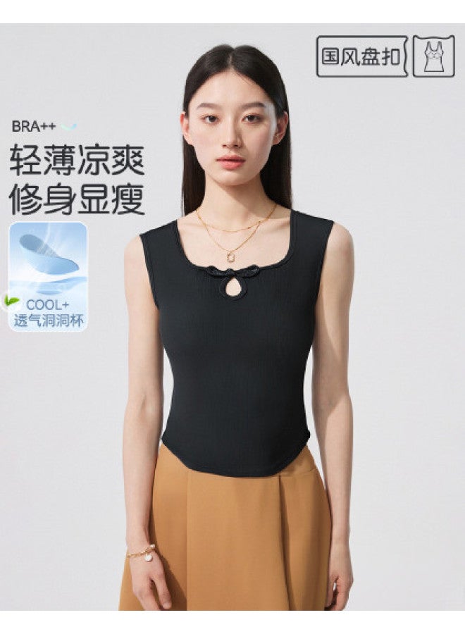 MIIOW High-End Women'S Camisole Undershirt Vest, Chinese Style Frog Button Round Neck Layering Vest, Can Be Worn As Outerwear - Image 1