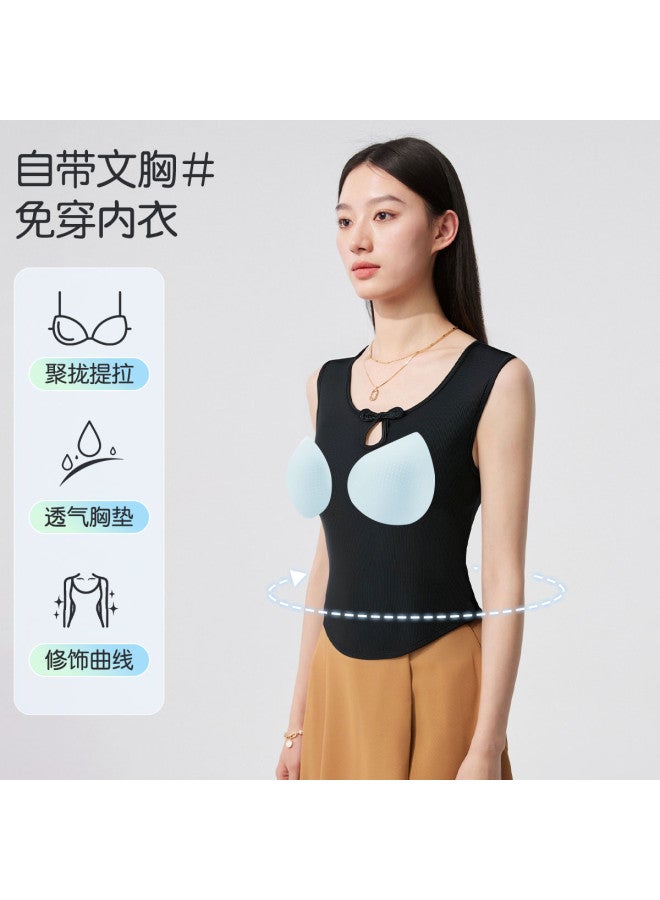 MIIOW High-End Women'S Camisole Undershirt Vest, Chinese Style Frog Button Round Neck Layering Vest, Can Be Worn As Outerwear - Image 3