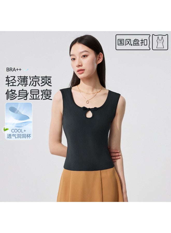 MIIOW High-End Women'S Camisole Undershirt Vest, Chinese Style Frog Button Round Neck Layering Vest, Can Be Worn As Outerwear - Image 2