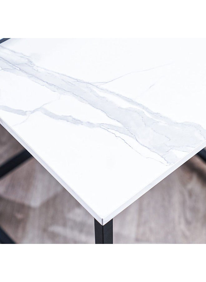 DANUBE HOME - Gopler Set of 3 Nest Of Table Multifunctional Living Room Nesting Tables Space Saving Side Table Modern Design Furniture For Home 50x50x60cm White Marble/Black - Image 1