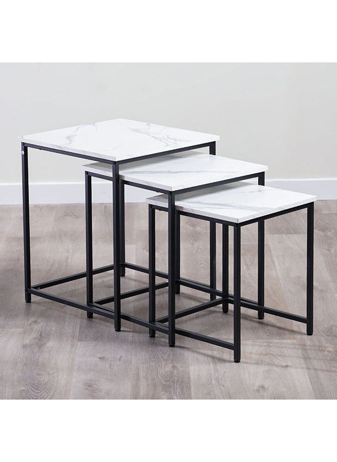 DANUBE HOME - Gopler Set of 3 Nest Of Table Multifunctional Living Room Nesting Tables Space Saving Side Table Modern Design Furniture For Home 50x50x60cm White Marble/Black - Image 1