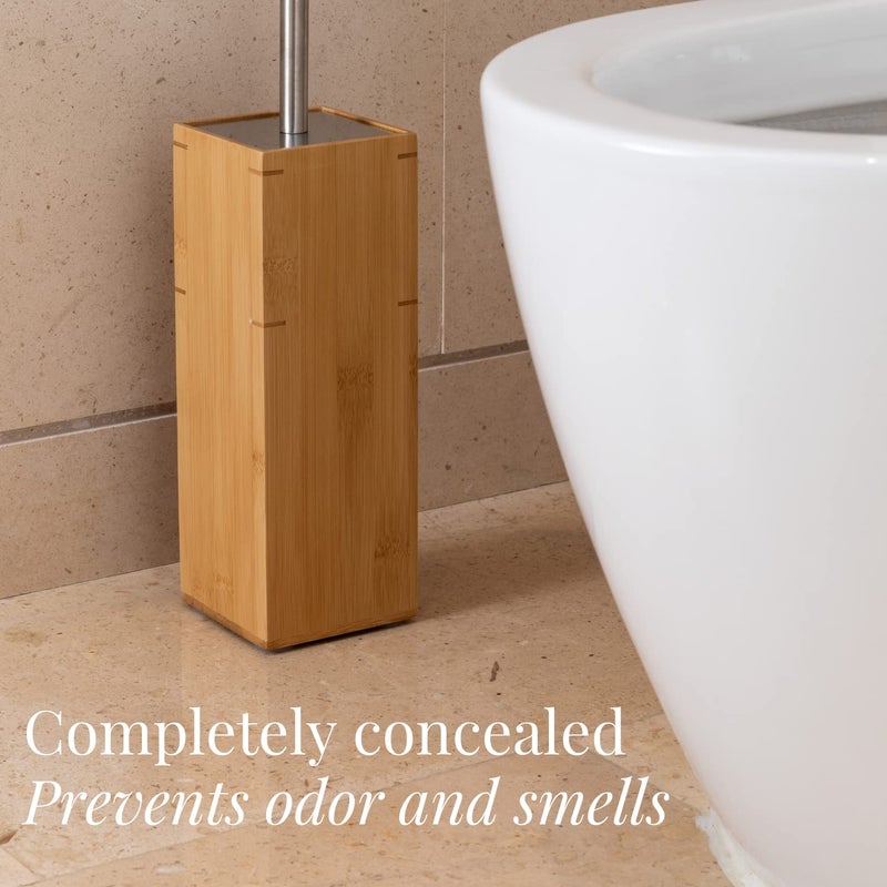 GOBAM Bamboo Toilet Bowl Cleaner with Holder for All Toilet Types - Hidden Stainless Steel Toilet Brush - Bathroom Cleaning Brushes - Toilet Accessories - Natural - Image 2