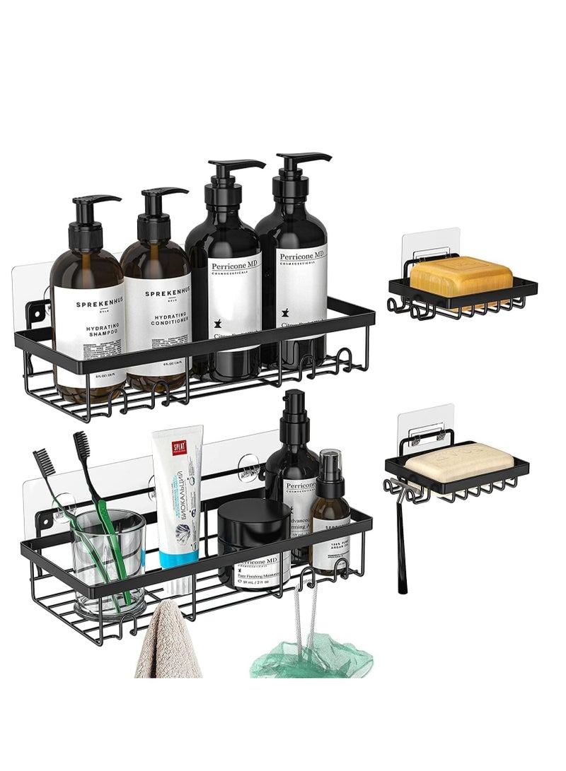 MIXDE 4-Pack Wall-Mountable Shower Caddy Shelf with Hooks - Bathroom, Toilet, Shower, Kitchen Organizer Set - Includes 1 Soap Dish and 1 Shaving Rack - Black - Image 1
