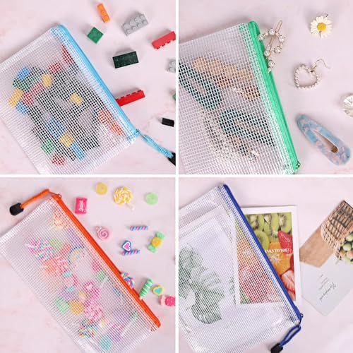 EOOUT 30pcs Mesh Zipper Pouch Bags, 8 Sizes Plastic Bags, 8 Colors Waterproof Pouches with slide fastener for Organization, Multipurpose for Travel, School Supplies, Office and Home Organization - Image 5