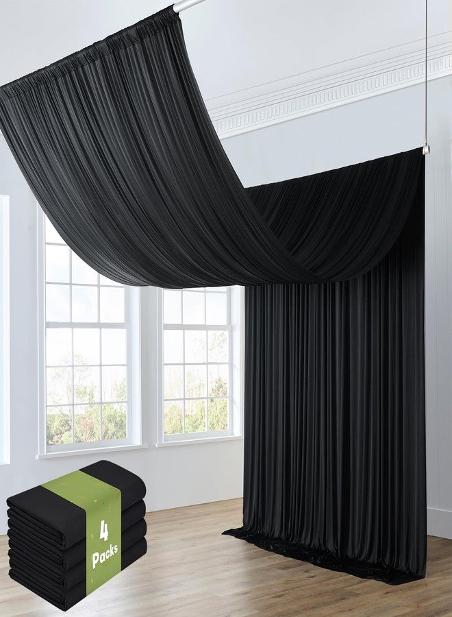 Htper 4 Panels 5x20ft Black Ceiling Drapes for Wedding Parties, Wrinkle Free Thick Polyester 20ft Extra Long Draping Black Ceiling Curtains Arch Drapery for Birthday Party Canopy Tent Decor - Image 1