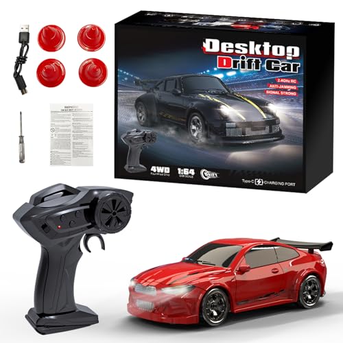 Hylukon 164 Scale Mini RC Drift Car 24GHz 4WD Full Proportional Model Vehicle with LED Lights Racing Sport Toy for Adults Teens Red - Image 1