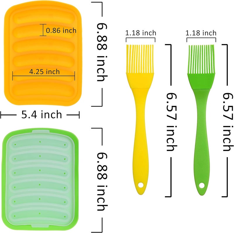 Kare Kind 2x Silicone Sausage Molds - Non-Stick Flexible Hotdog Maker - 6-Cavity Baking Cooking Steaming Container - DIY Homemade Sausages - Includes 2x Silicone Mini Brushes and 20x Pastry Bags - Image 2