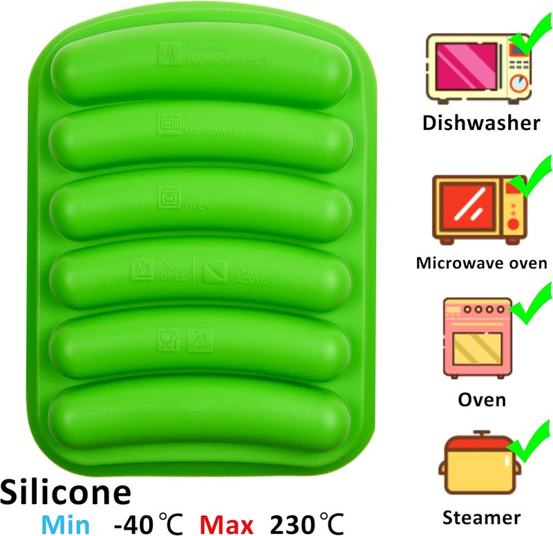 Kare Kind 2x Silicone Sausage Molds - Non-Stick Flexible Hotdog Maker - 6-Cavity Baking Cooking Steaming Container - DIY Homemade Sausages - Includes 2x Silicone Mini Brushes and 20x Pastry Bags - Image 3