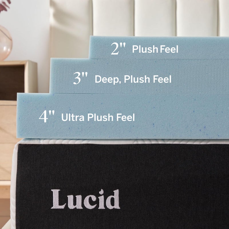Lucid 3 Inch Memory Foam Mattress Topper, Full XL Size â€“ Cooling Gel Bed Topper â€“ Preassure-Relieving Deep Plush Feel â€“ Ventilated Breathable Design â€“ CertiPur Certified - Dorm Room Essentials - Image 3