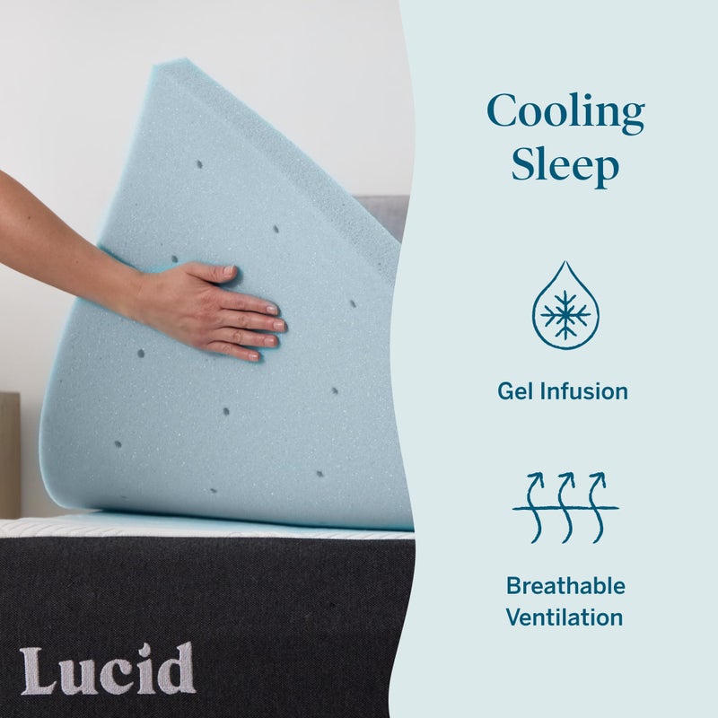 Lucid 3 Inch Memory Foam Mattress Topper, Full XL Size â€“ Cooling Gel Bed Topper â€“ Preassure-Relieving Deep Plush Feel â€“ Ventilated Breathable Design â€“ CertiPur Certified - Dorm Room Essentials - Image 2