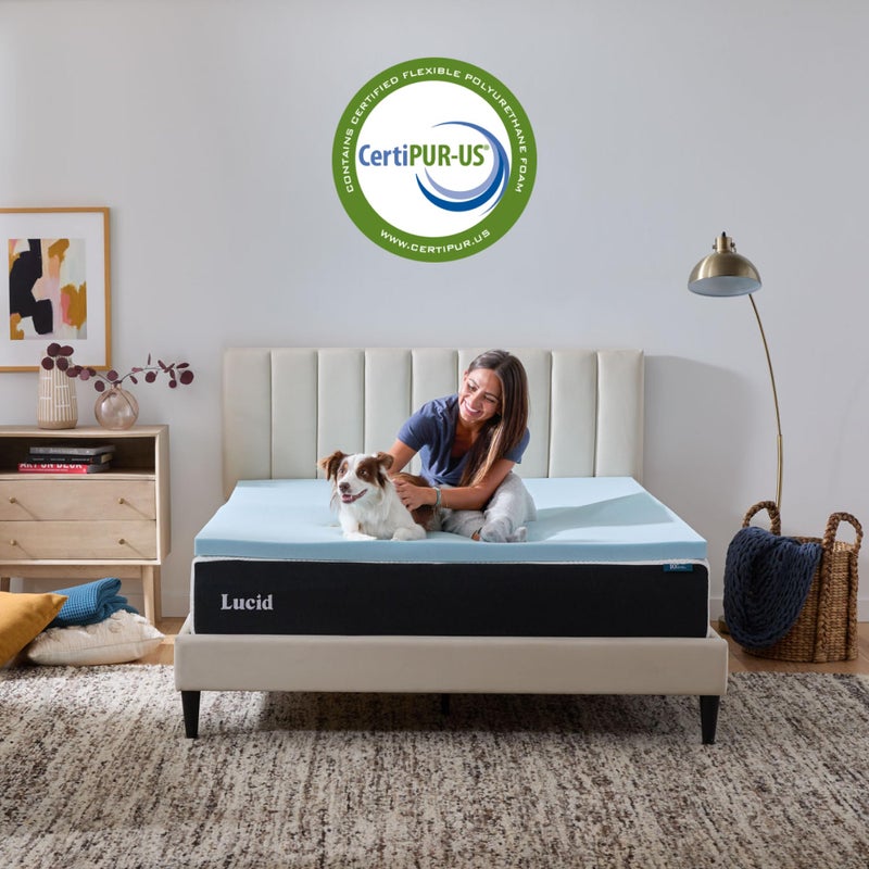 Lucid 3 Inch Memory Foam Mattress Topper, Full XL Size â€“ Cooling Gel Bed Topper â€“ Preassure-Relieving Deep Plush Feel â€“ Ventilated Breathable Design â€“ CertiPur Certified - Dorm Room Essentials - Image 5