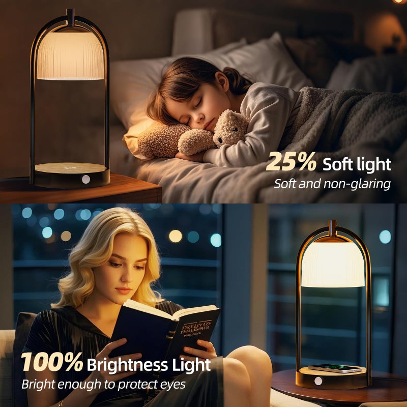 Koopala 15W Wireless Charging Bedside LED Table Lamps Set of 2, Modern Small Nightstand Lights with Type-C&USB-Port, Dimmable Night Desk Lamp for Reading Bedroom Dinner Living Room Home Office-Black - Image 4
