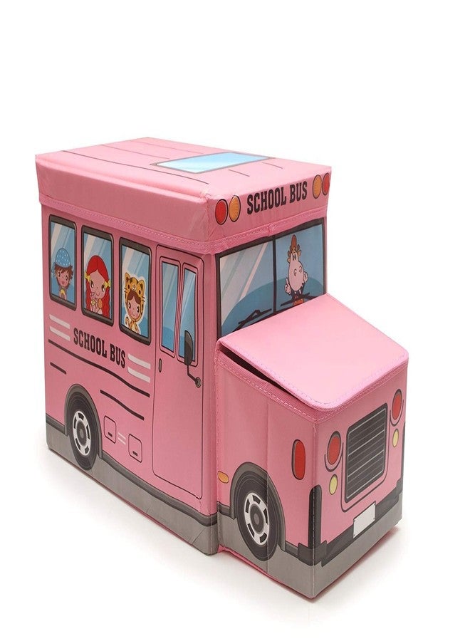 4AJ BAZAAR Foldable Storage and Toy Box - Stool Bus Shaped (Pink) - Image 3