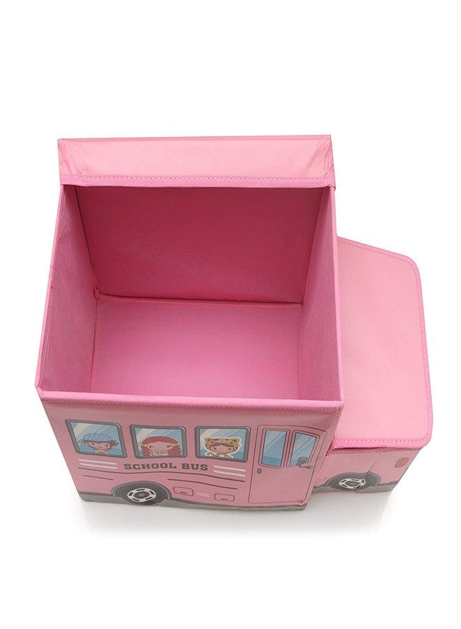 4AJ BAZAAR Foldable Storage and Toy Box - Stool Bus Shaped (Pink) - Image 4