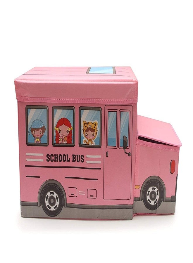 4AJ BAZAAR Foldable Storage and Toy Box - Stool Bus Shaped (Pink) - Image 1