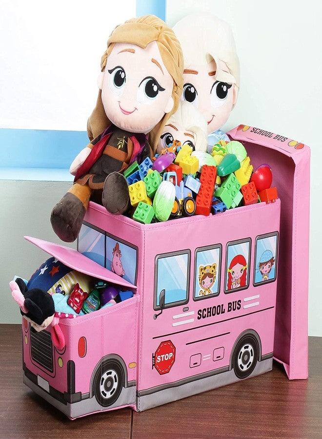4AJ BAZAAR Foldable Storage and Toy Box - Stool Bus Shaped (Pink) - Image 2