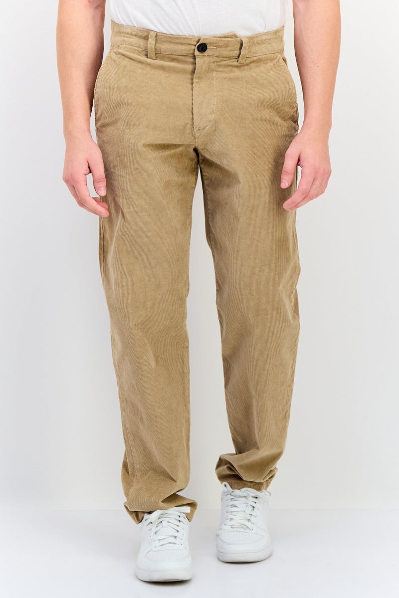 Selected Homme Men Straight Fit Textured Straight Leg Corduroy Pants, Tan - Image 1